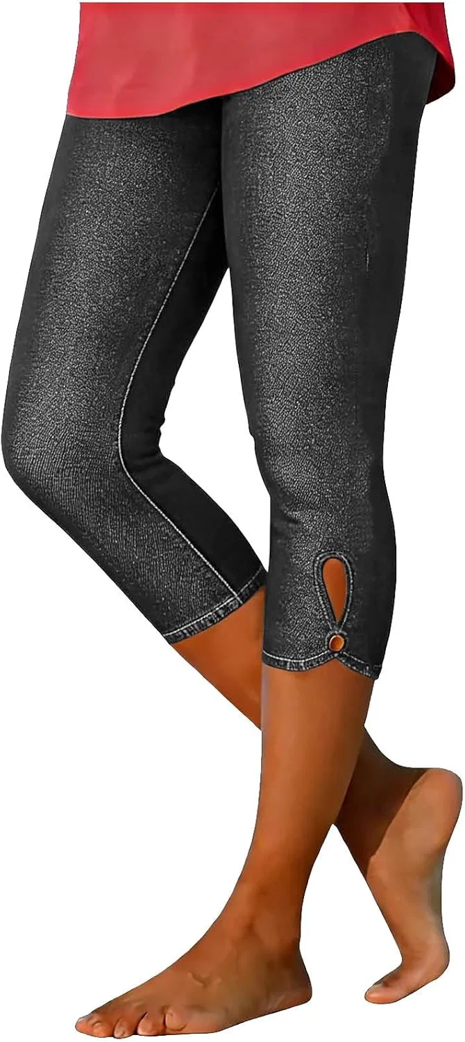 Леггинсы капри, джинсовые, High Waisted, Dark Gray