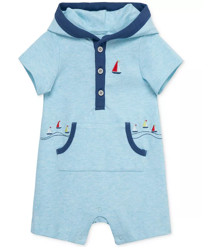 

Детский хлопковый комбинезон с капюшоном Baby Boys Breezy Cotton Hooded Romper Little Me, синий