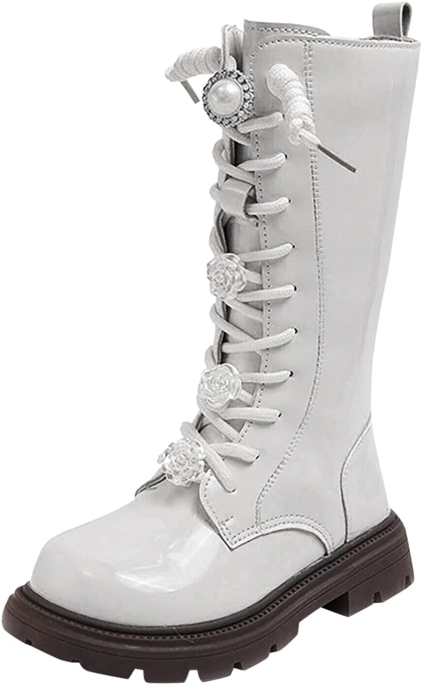 

Девочкам: сапоги для верховой езды с шнуровкой, сапоги до середины голени, боевые ботинки, модные водонепроницаемые из искусственной кожи с боковой молнией, панк-гот стиль, для детей 4-12 лет Generic, A04 White