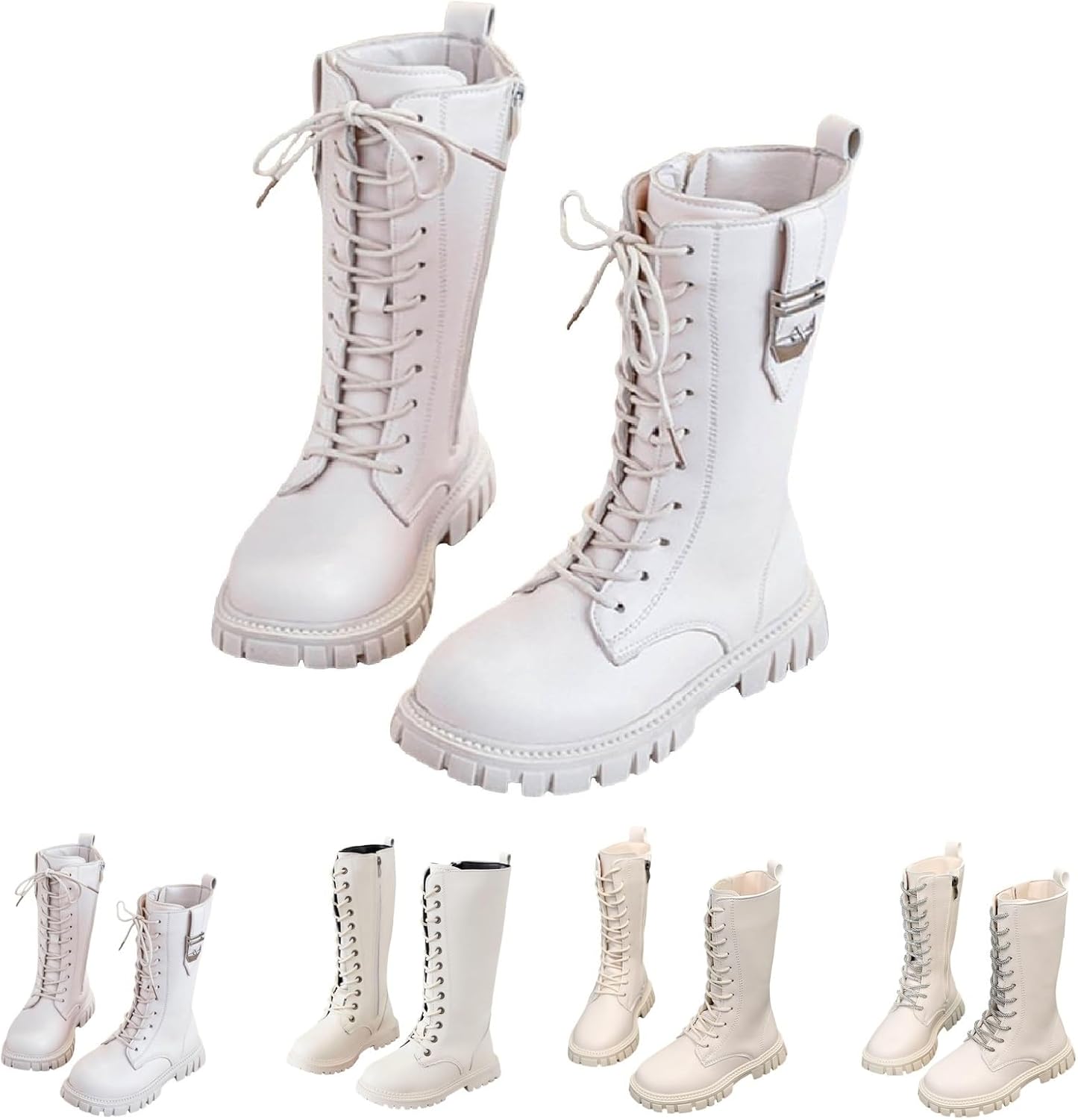 

Готические ботинки для девочек, боевые ботинки для мальчиков и девочек с шнуровкой и боковой молнией, из PU кожи, панк-стиль, водонепроницаемые, до середины голени, для верховой езды, зимние, для малышей/маленьких детей/старших детей Generic, A-...