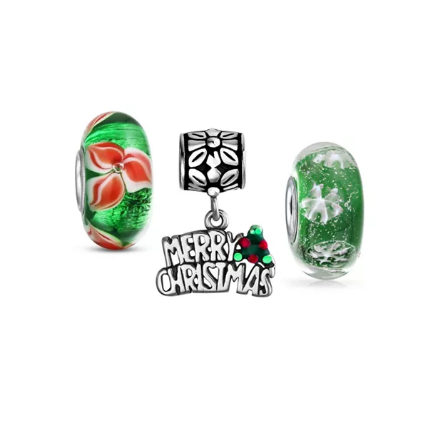 

Набор из 3-х бусин-шармов в форме снежинок со словами «Счастливого Рождества» из серебра 925 пробы, подходит для европейского браслета Bling Jewelry, multi-color