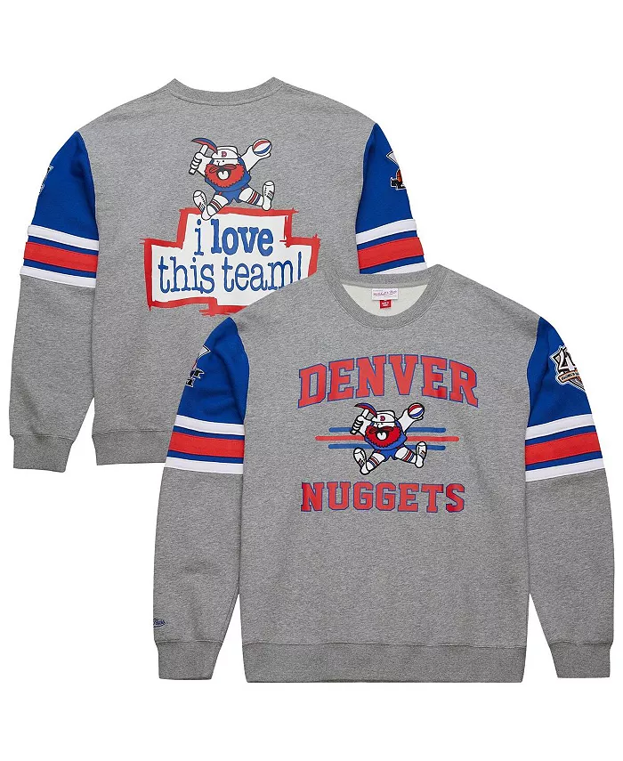 

Мужская толстовка Heather Gray Denver Nuggets Hardwood Classics All Over 4.0 с капюшоном Mitchell & Ness