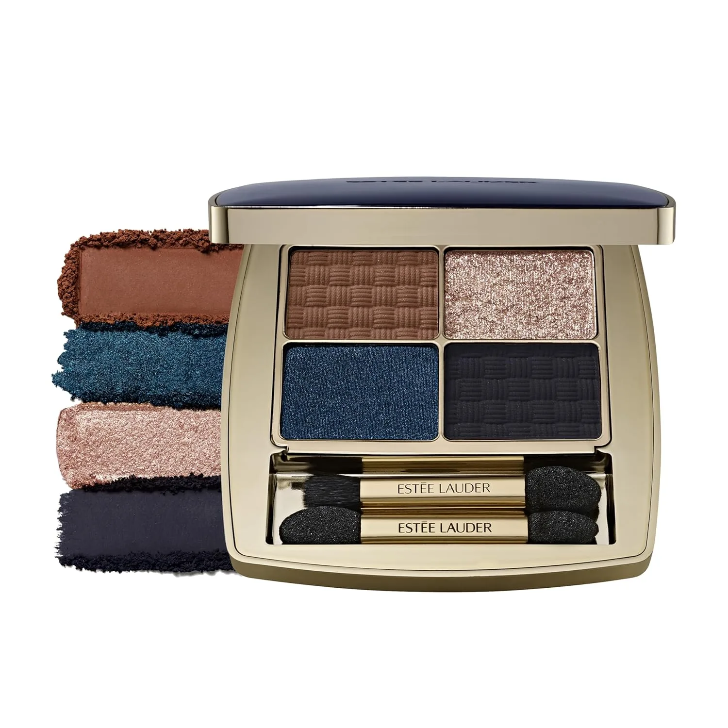 Палетка теней для век Estée Lauder The Essential Eyeshadow Quad Long-Lasting Palette | Shape, Sculpt, Magnify, 0.14 унции, Poolside - Multi: warm caramel (matte), cool cobalt (metallic), champagne (shimmer) and cool deep navy (matte)
