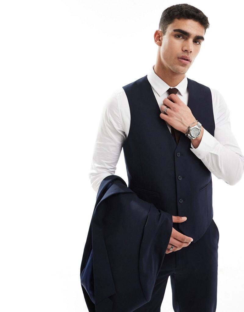 

Темно-синий двубортный костюм-скинни ASOS DESIGN