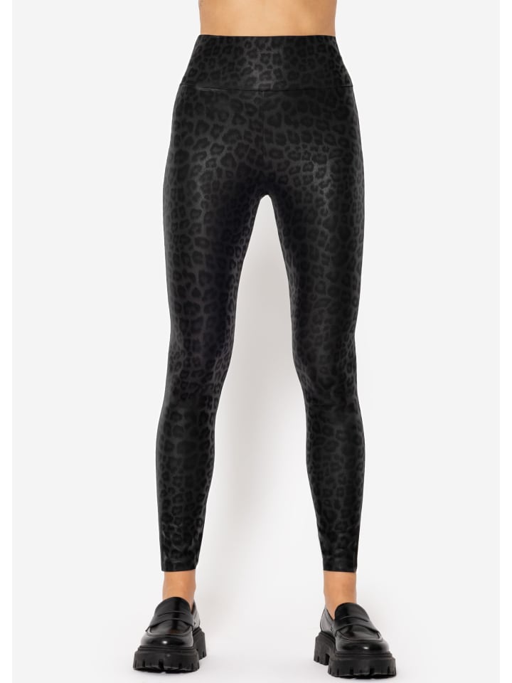 

SASSYCLASSY Кожаные леггинсы с высокой посадкой и широким поясом, черного цвета с узором