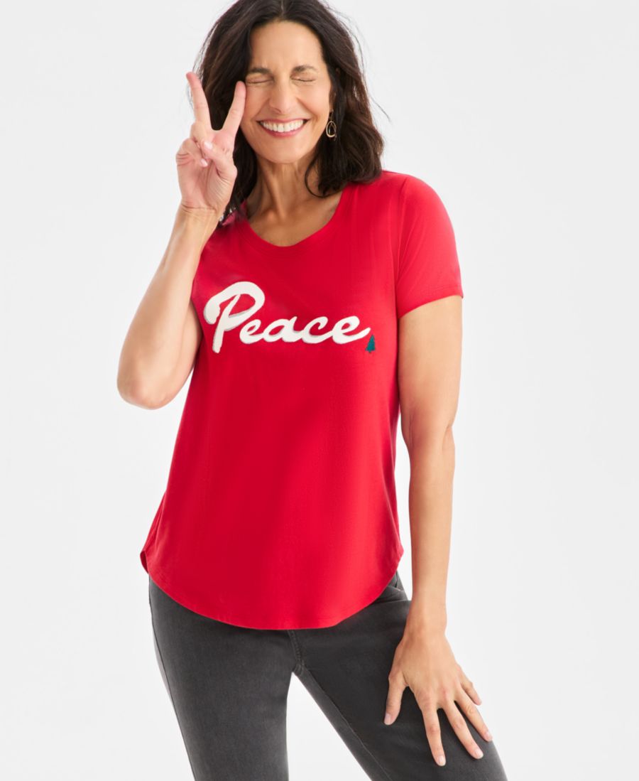 

Женская праздничная футболка с графическим принтом Style & Co, Tango Red, Красный, Женская праздничная футболка с графическим принтом Style & Co, Tango Red