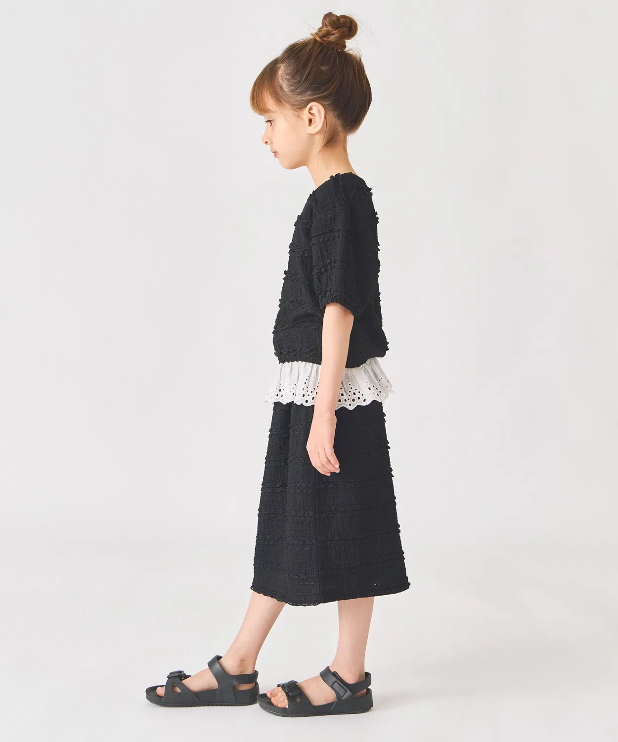 Детский костюм из жаккарда с кружевом фрил, ever closet, черный — фото 4