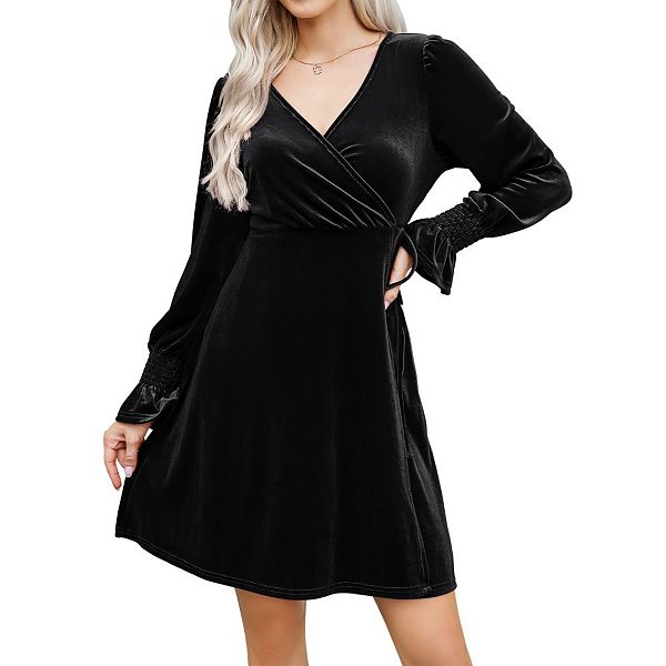 

Женское платье-футляр с запахом и длинным рукавом из бархата Yesfashion, Black