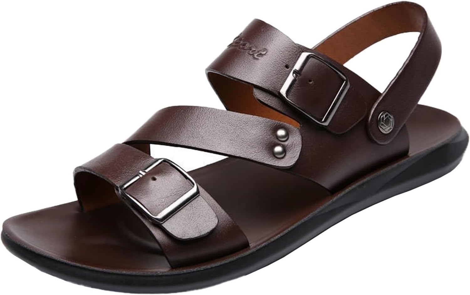 

Мужские летние кожаные сандалии с пряжкой, повседневные плоские, с регулируемыми ремешками на щиколотке, слайдоны для пляжа, открытый носок, противоскользящие, мягкие и удобные сандалии для мужчин Generic, коричневый