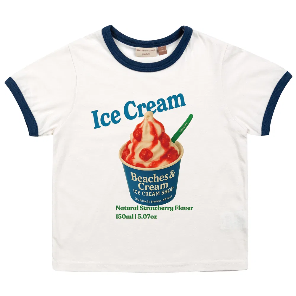 Детская футболка с коротким рукавом с принтом Ice Cream Ringer T-Shirt BEACHESAND CREAM KIDS, Blue