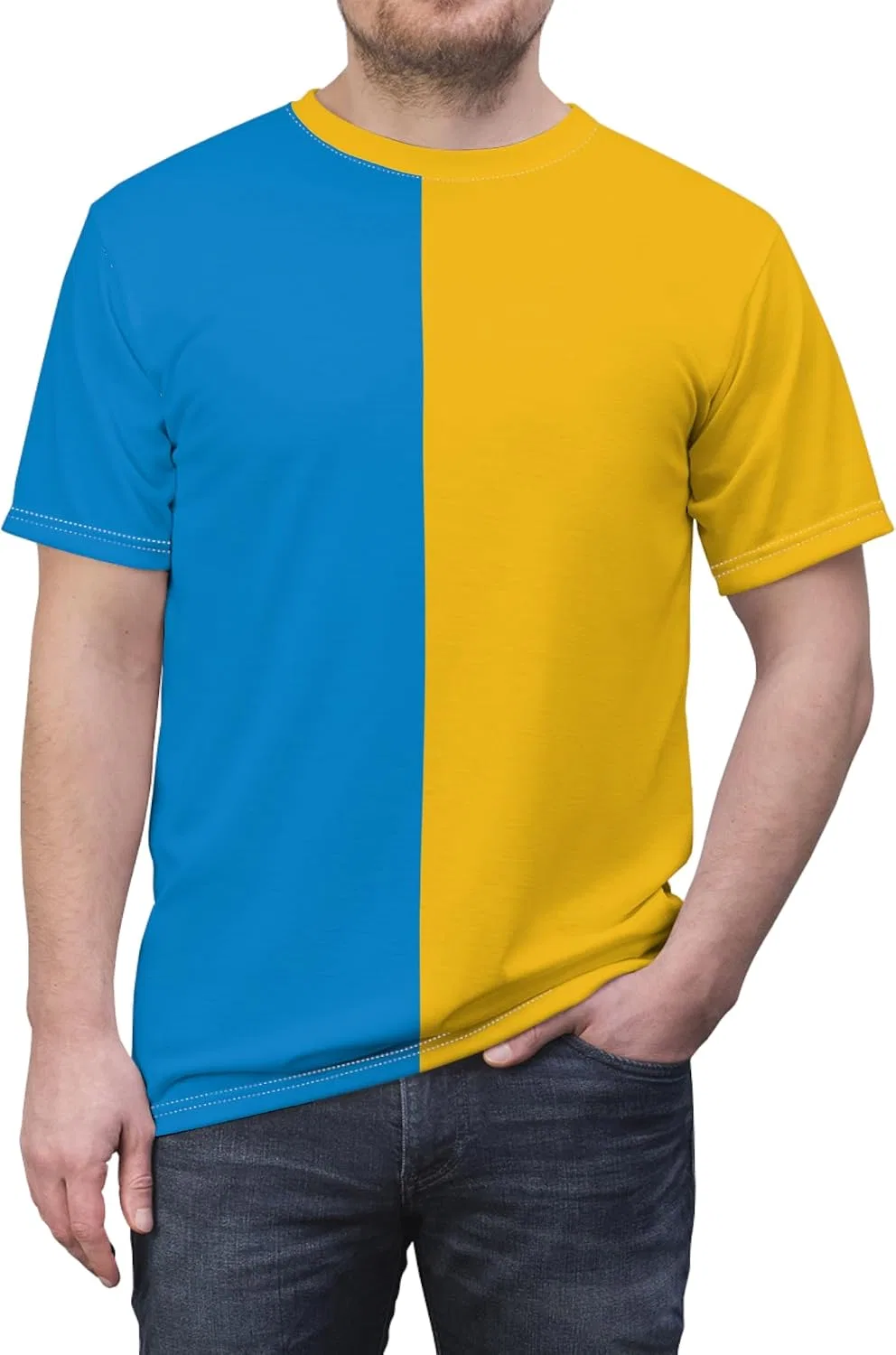 Футболка с цветовым блоком синяя/желтая Generic, White Stitching — фото 2