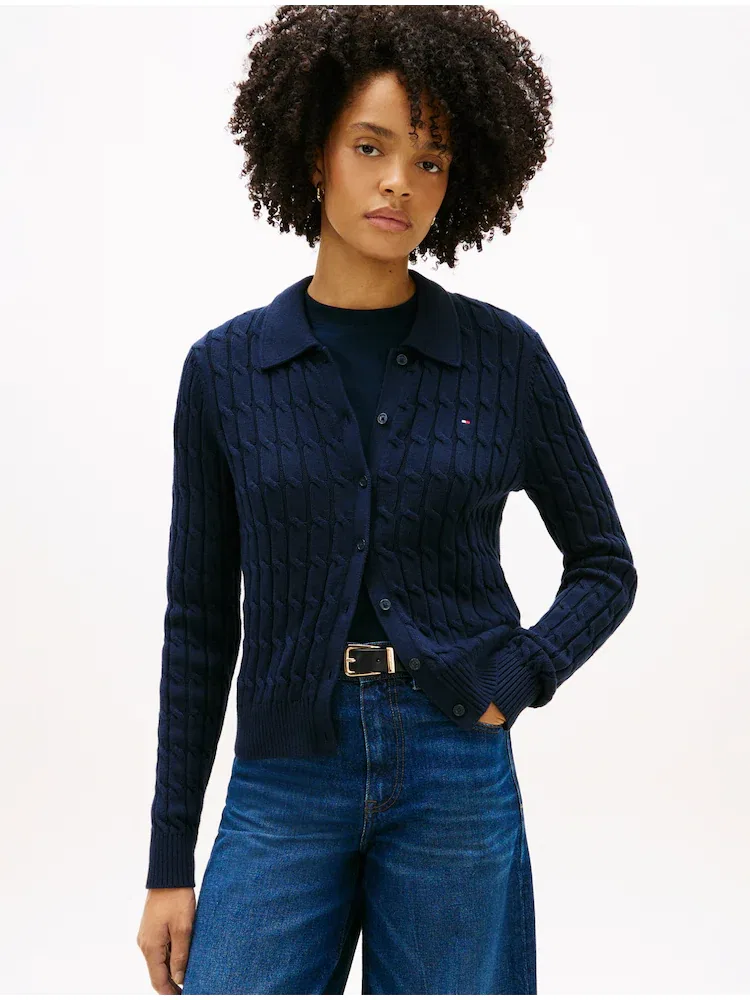 Кардиган хлопковый кабель Polo TOMMY HILFIGER, Navy