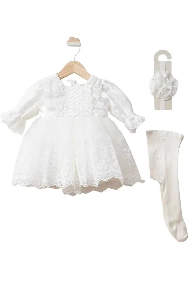 Детский комплект для новорожденных девочек с вышивкой Lily Basics Cherub Baby, Ecru — фото 2