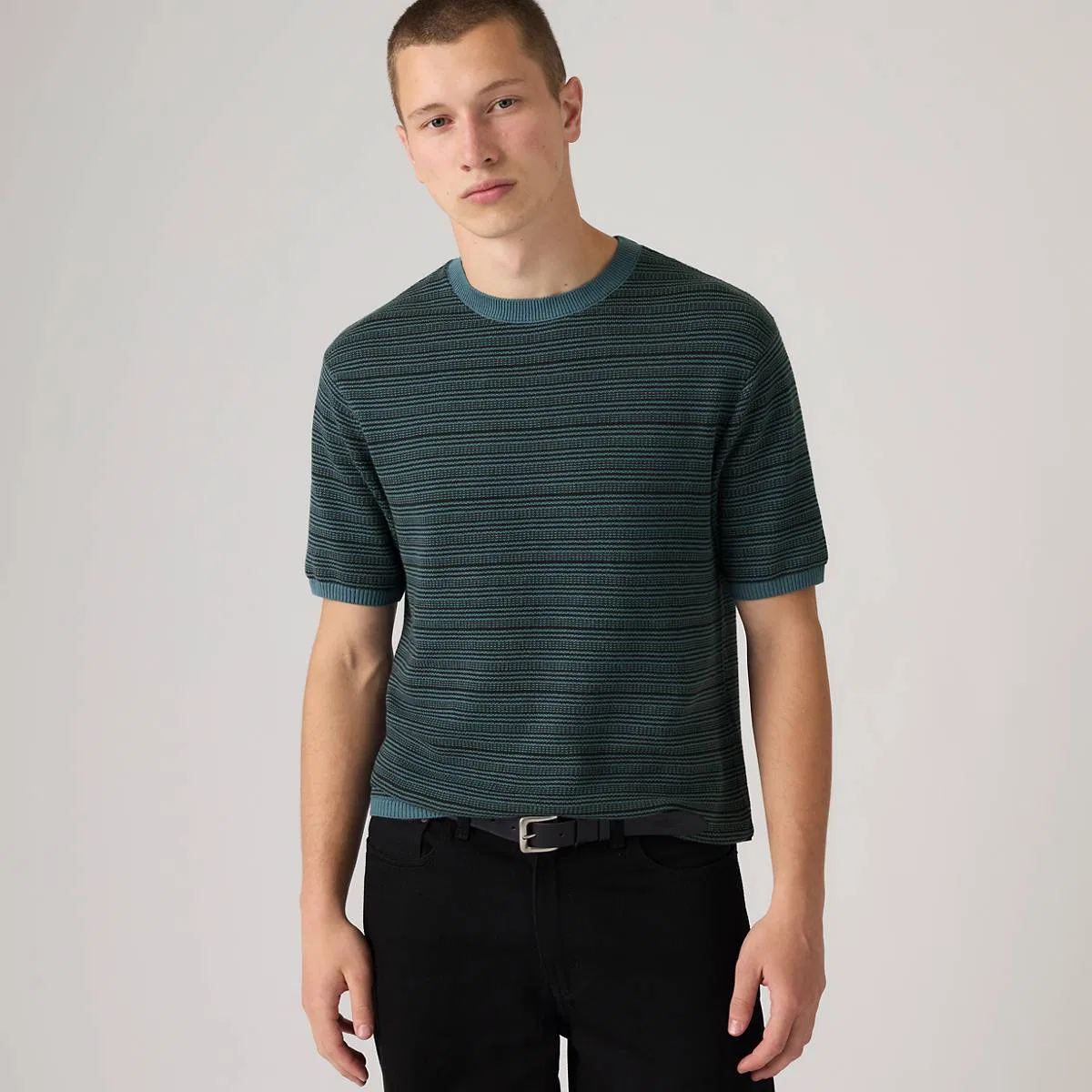 Свитер с короткими рукавами Ani Levi's, Textured Stripe Jet Black And Blue - Blue