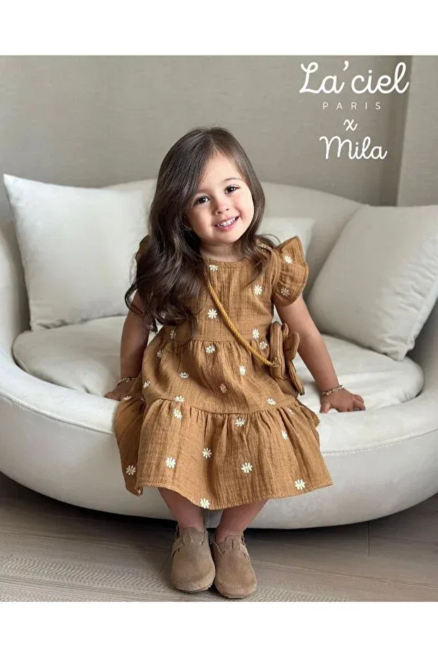 Детское платье для девочек с вышивкой Daisy embroidery Pink Hippo Kids, Tarçin — фото 4
