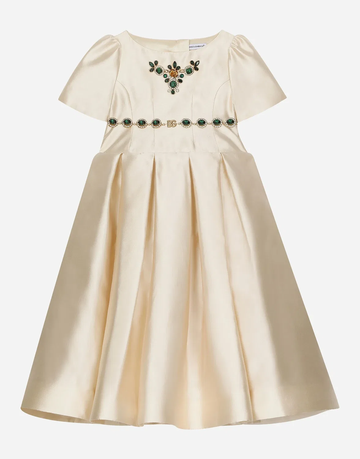 Платье из шелка микадо с драгоценными камнями DOLCE & GABBANA, бежевый