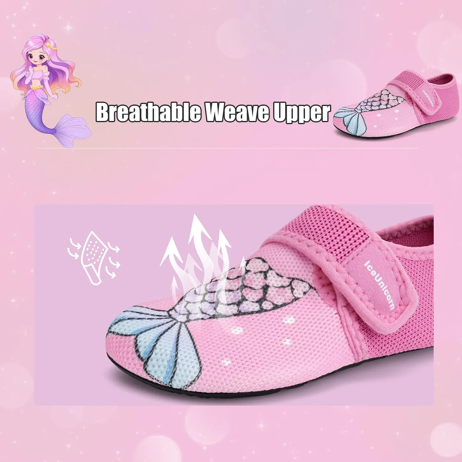 Детские тапочки для мальчиков и девочек с принтом Water Socks IceUnicorn, Pink Fish Tail — фото 3