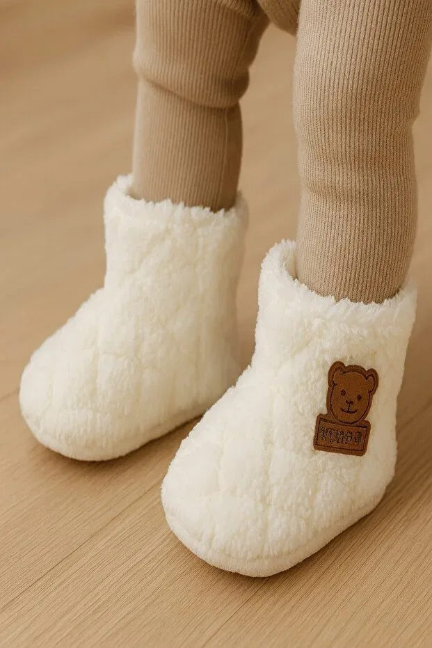 Детские пинетки-сапожки безрукавные с принтом Baby panduf booties unisex knitwear welsoft anti-slip sole (sole size 12cm) nursery shoes 6-12 months Dinamik Çocuk, White
