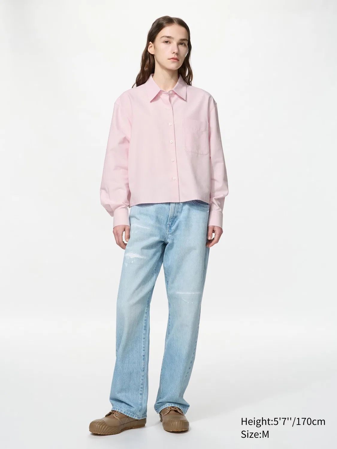 Рубашка Uniqlo, оксфордская, в полоску, розовый — фото 2