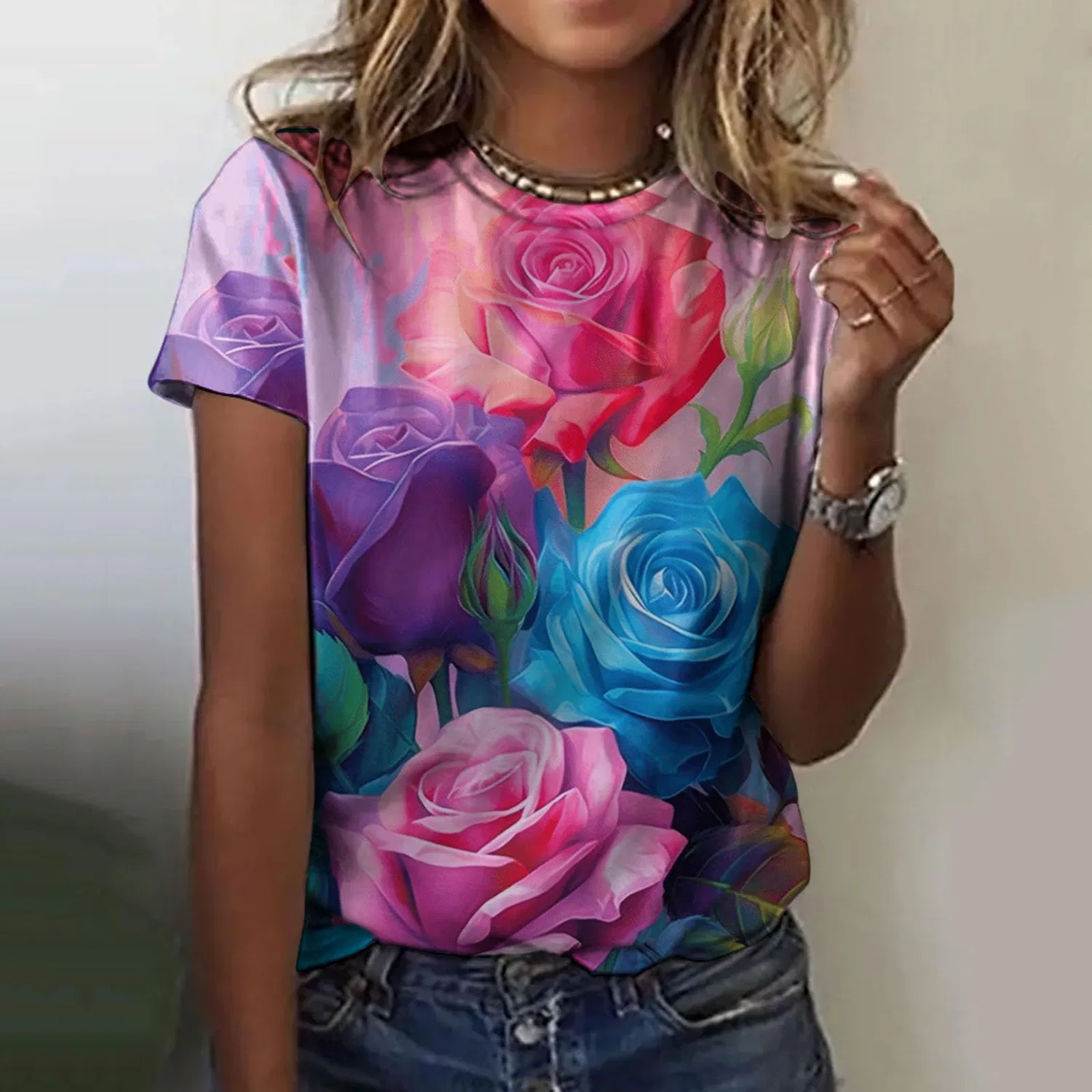 Женская блузка с коротким рукавом с принтом Ironic Tops, D-hot Pink — фото 2