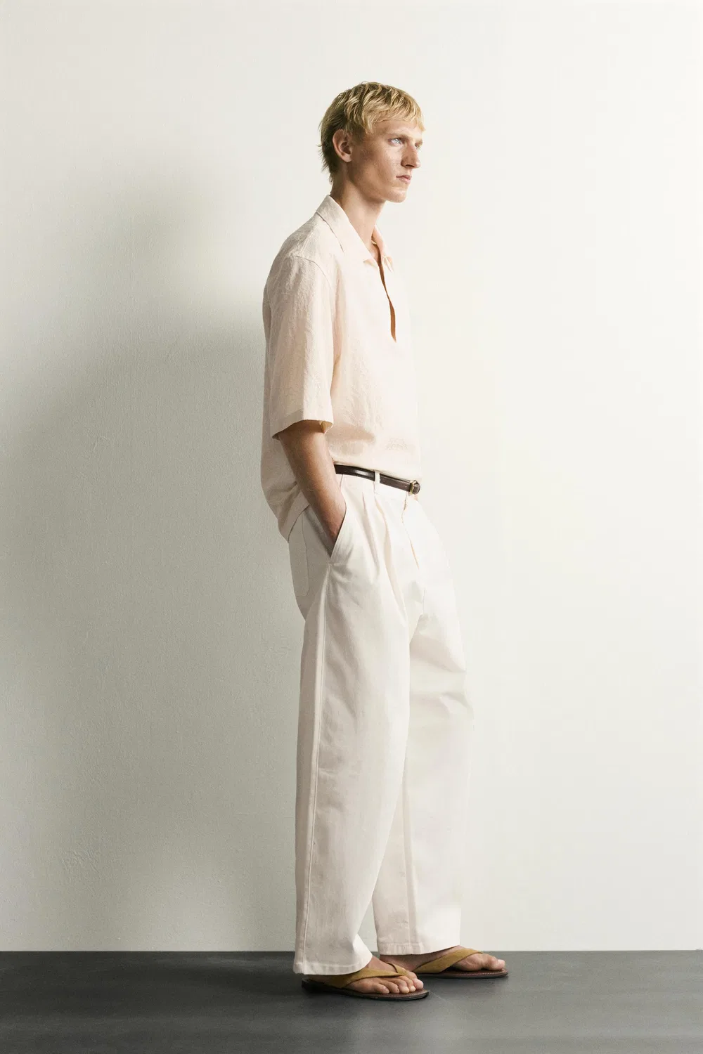 Поло свободного кроя из жаккарда ZARA, Light beige — фото 4