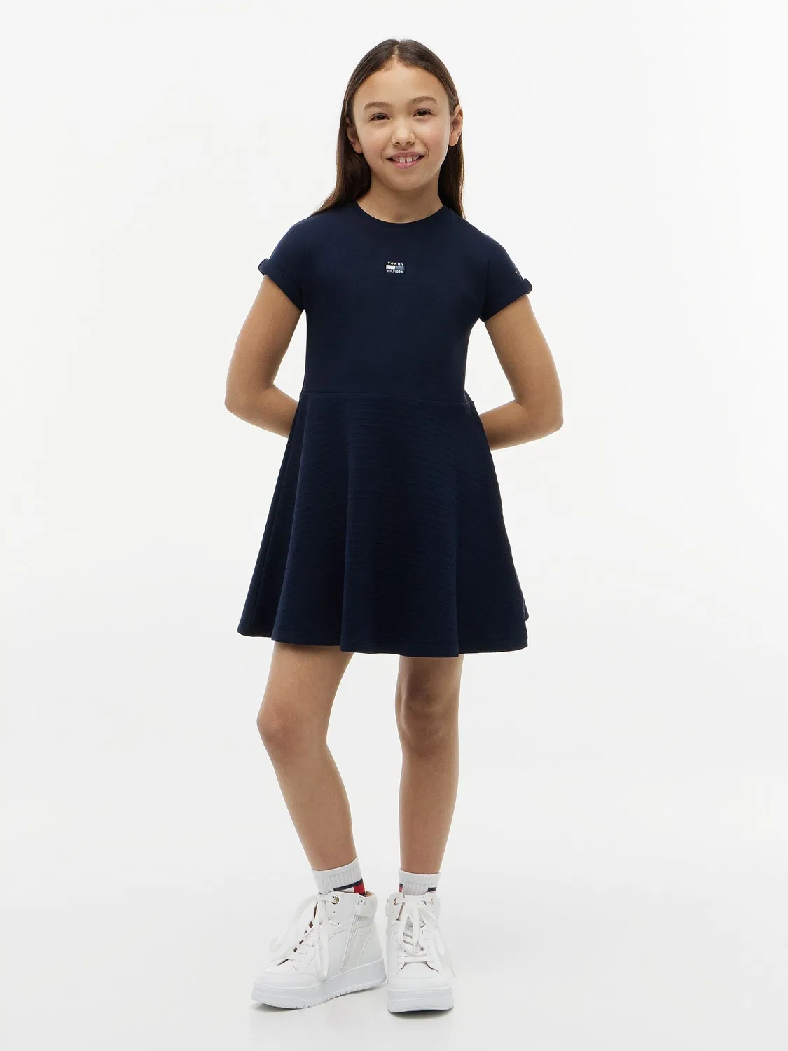 Платье-трапеция с логотипом Tommy Hilfiger, темно-синее