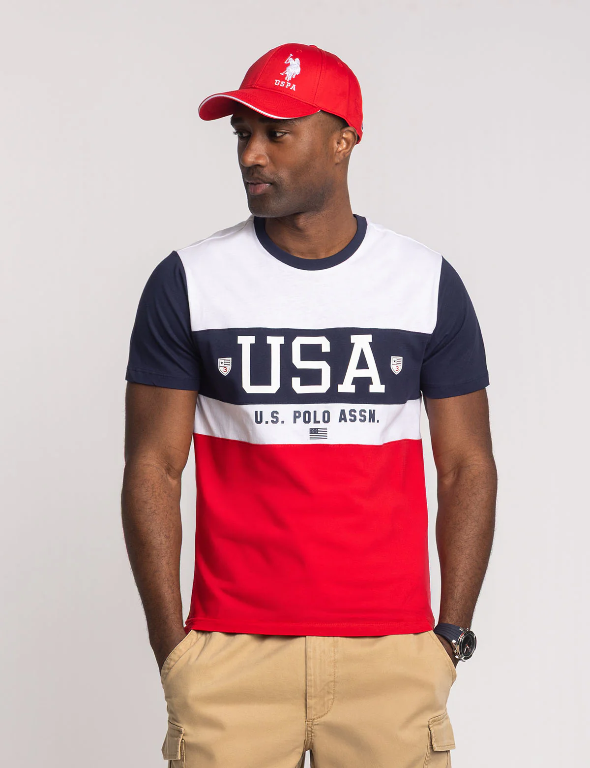 

Футболка U.S. Polo Assn Color Block Usa Jersey Crew Neck, белый/синий/красный