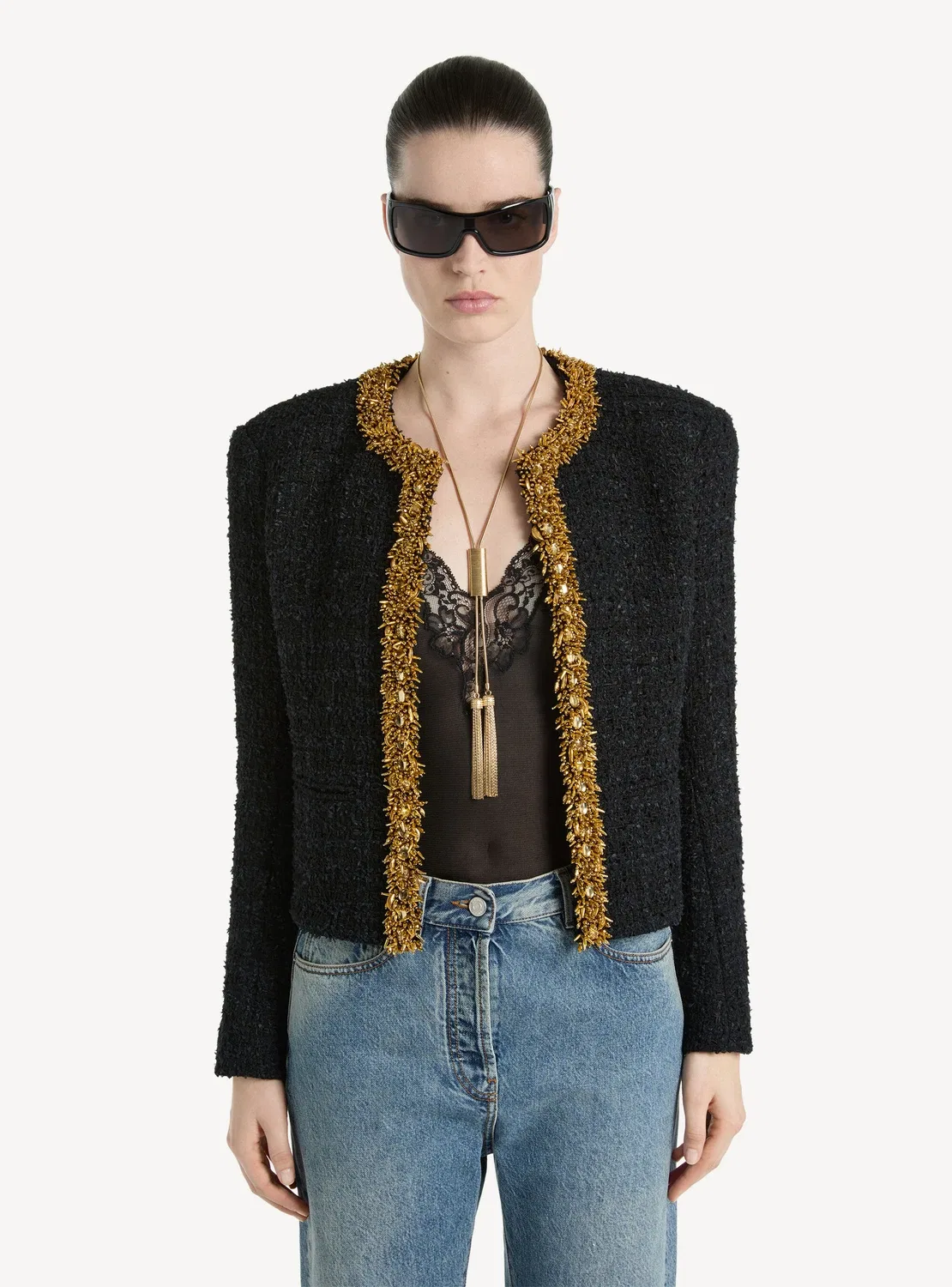 Твидовая куртка с вышивкой BALMAIN, черный — фото 3