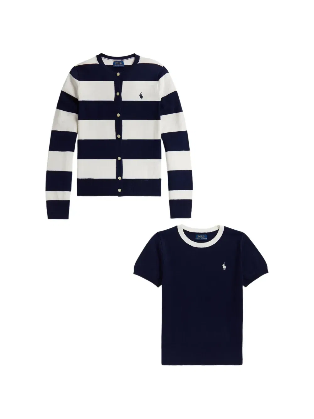 Комплект из кардигана и футболки в полоску Polo Ralph Lauren Kids, синий