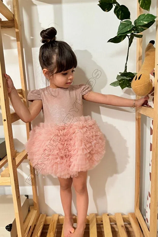 Детское платье для девочек из тюля с коротким рукавом Penu Baby Kids, Powder — фото 4