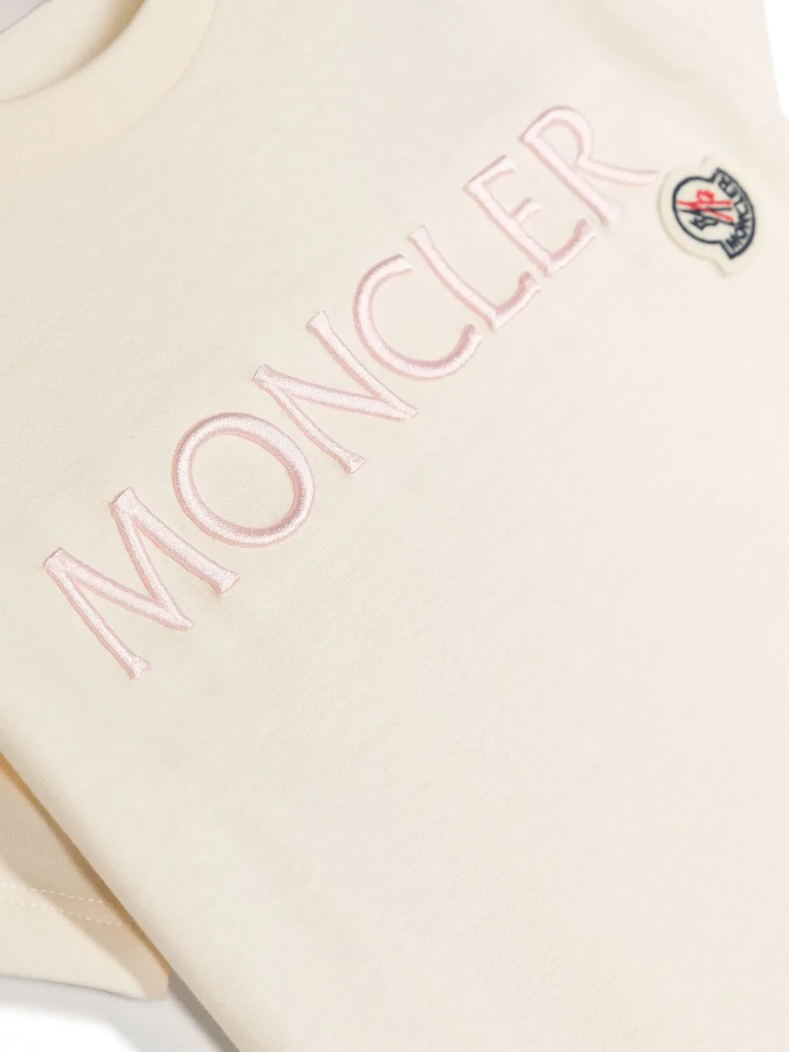 Футболка с вышитым логотипом из хлопка Moncler, светло-бежевый — фото 3