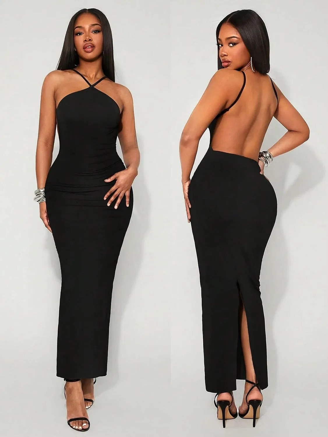 Женское сексуальное макси-платье с открытой спиной Bodycon, Black — фото 4