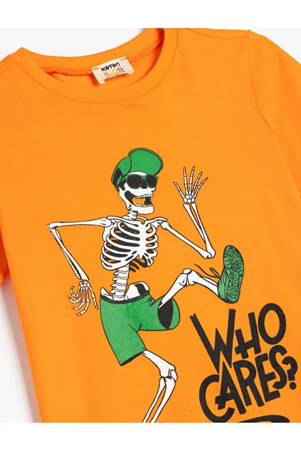 Детская футболка для мальчиков с принтом Skeleton Koton, Orange — фото 3