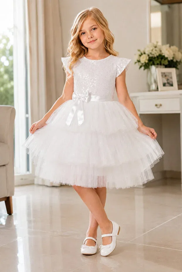 Детское платье для девочек с пайетками Princess Dress Hn Sport, White