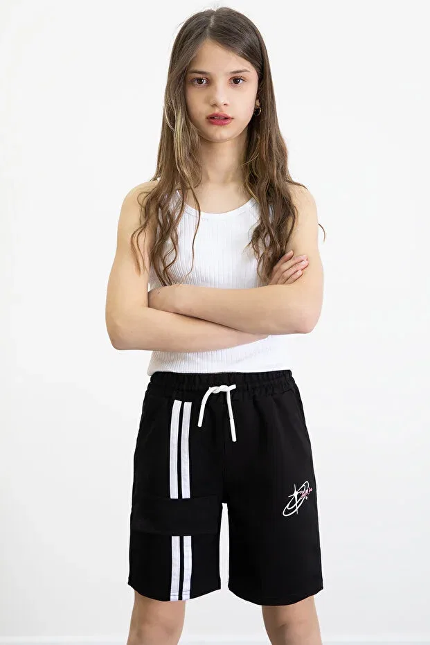 Детские шорты для девочек с принтом Black girl's shorts Cansın Mini, Black