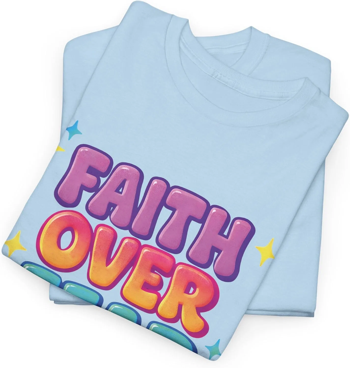Мужская футболка с принтом Faith Over Fear, светло-синий — фото 4