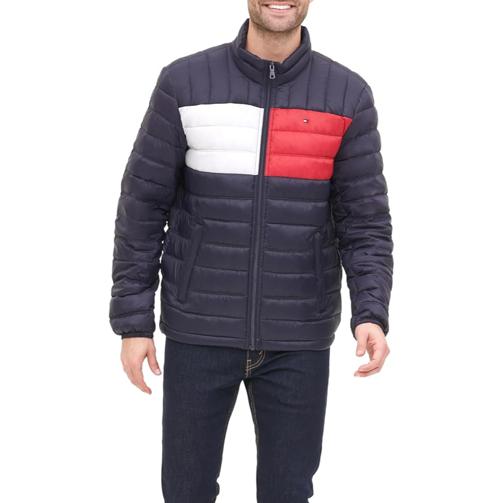 

Tommy Hilfiger Мужская синяя пуховая куртка, Navy Blue Multicolor