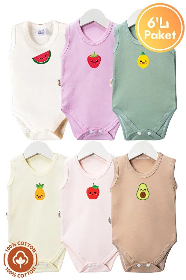 Детское боди без рукавов 6-предметный набор Cute Fruit Printed Miniel Organic, Pink