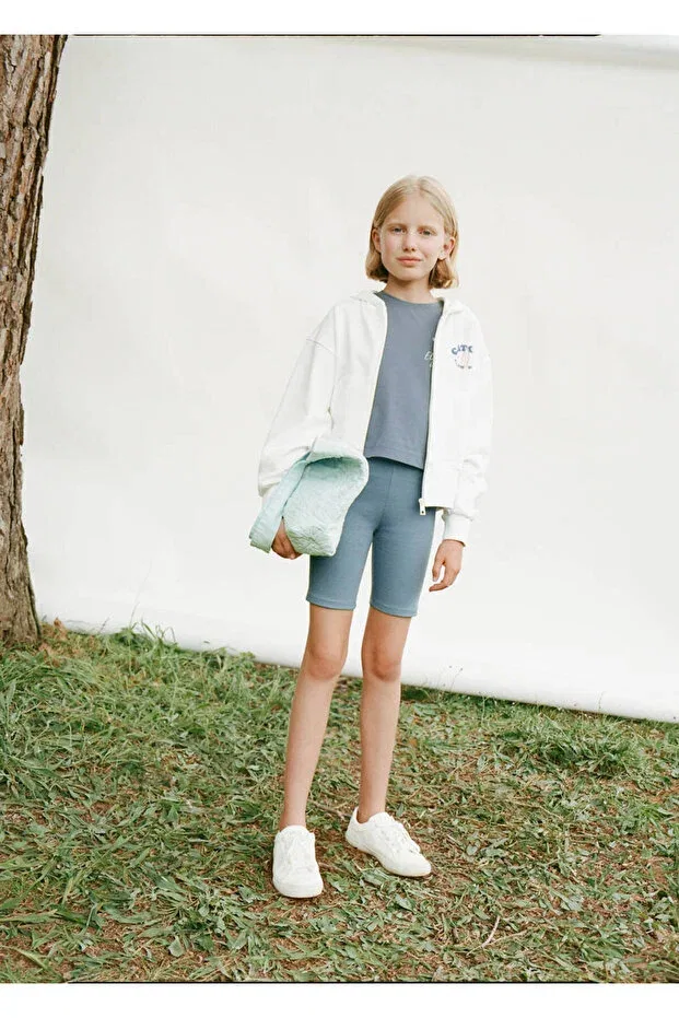 Детские леггинсы для девочек из рибаны Mango Kids, Petrol Blue — фото 3