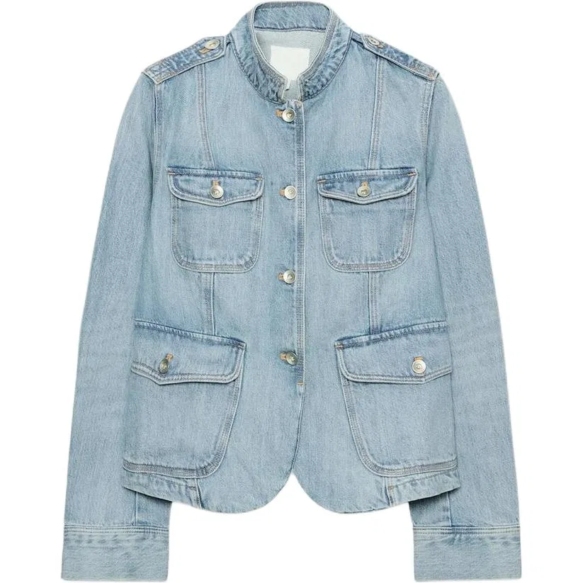 Женская джинсовая куртка с воротником-стойкой Blue ZARA, Blue