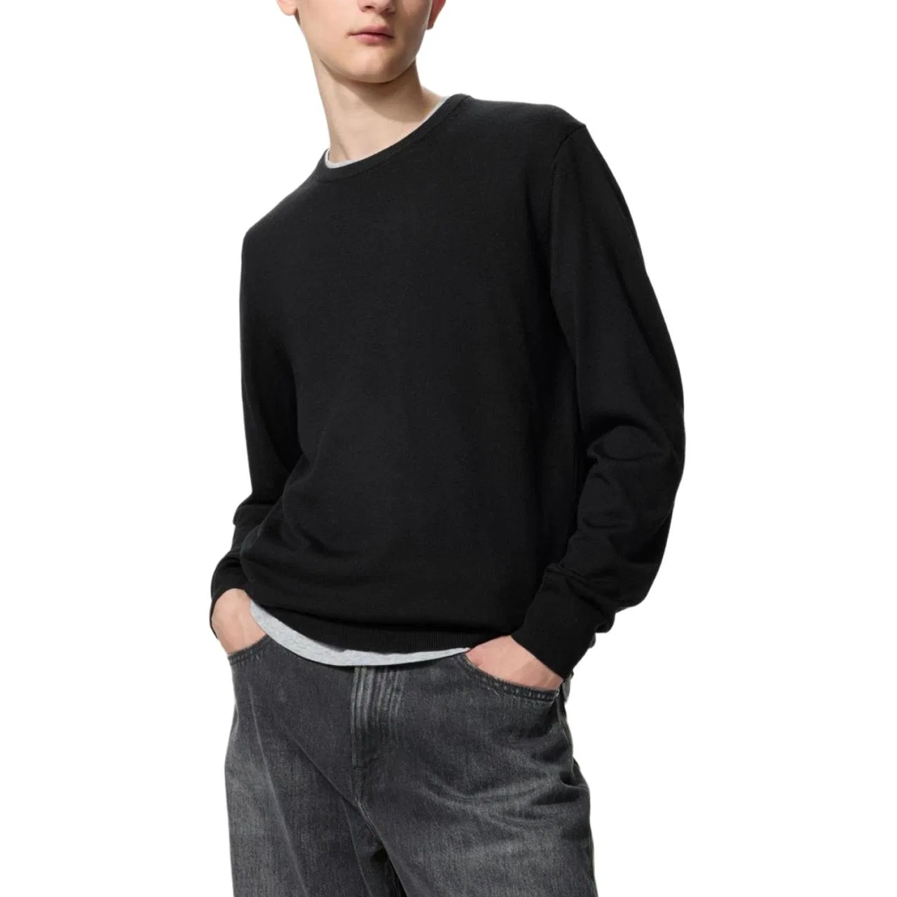 Мужской свитер с круглым вырезом Black UNIQLO — фото 3