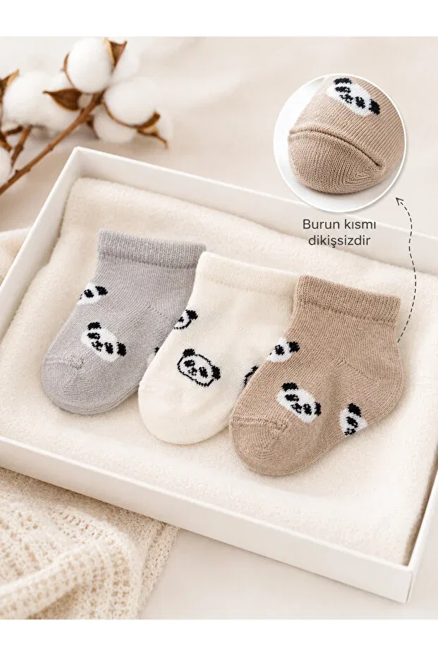Детские носки короткие с принтом 3-Pack Panda Baby Short Socks Karamila, Ecru