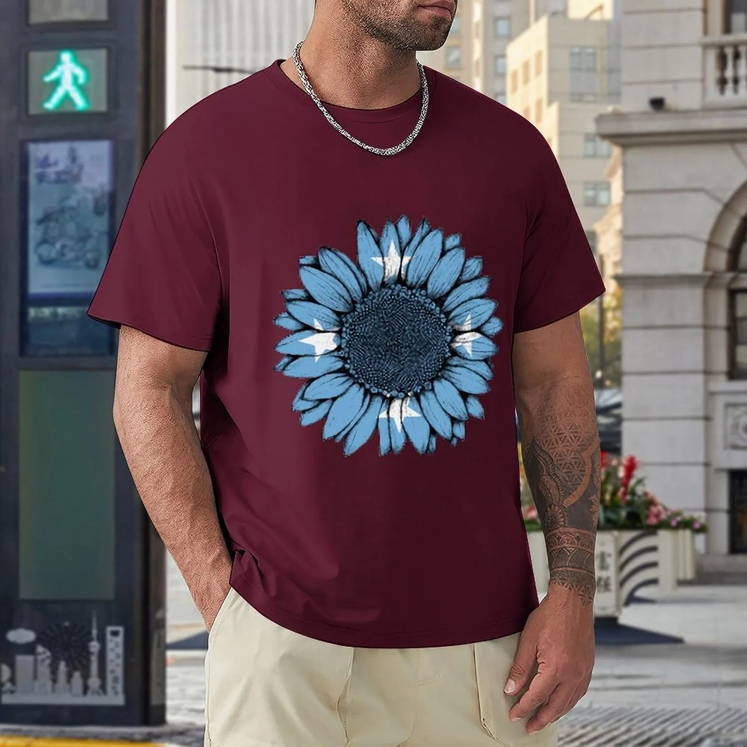 Мужская футболка поло с принтом флага Vintage Sunflower, Maroon — фото 4
