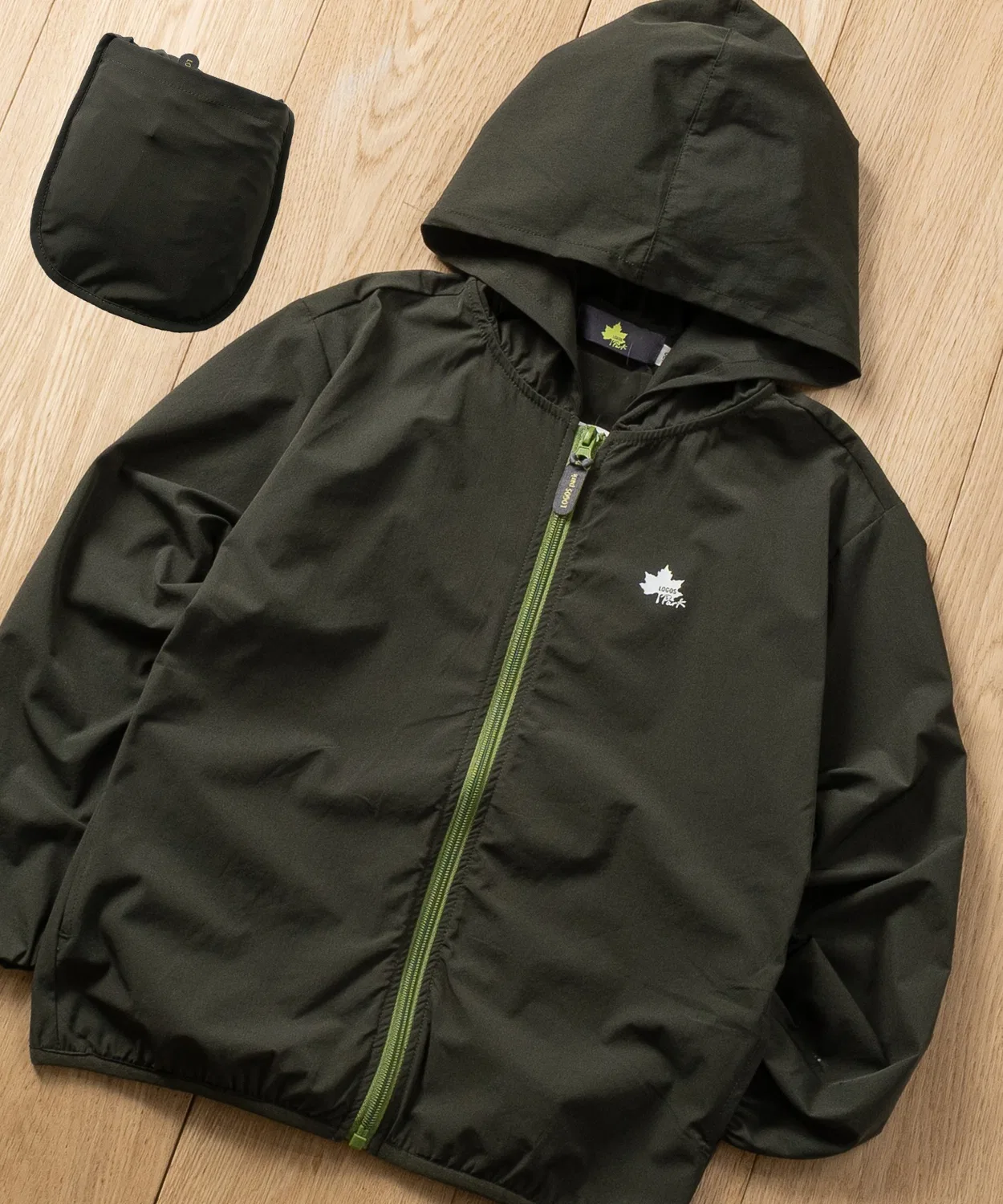 Детская куртка из стрейч-нейлона с капюшоном, модель LOGOS, Khaki