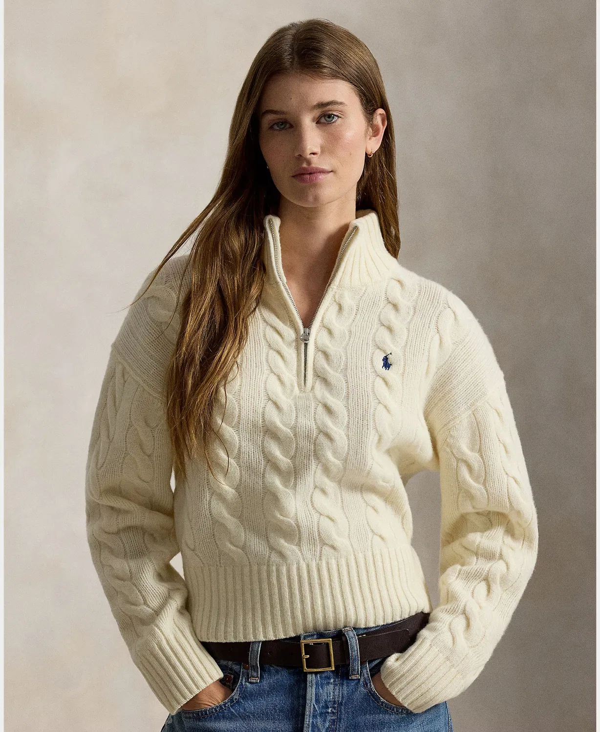 Женский джемпер из шерсти, Cachemira Punto Ochos, Polo Ralph Lauren, белый