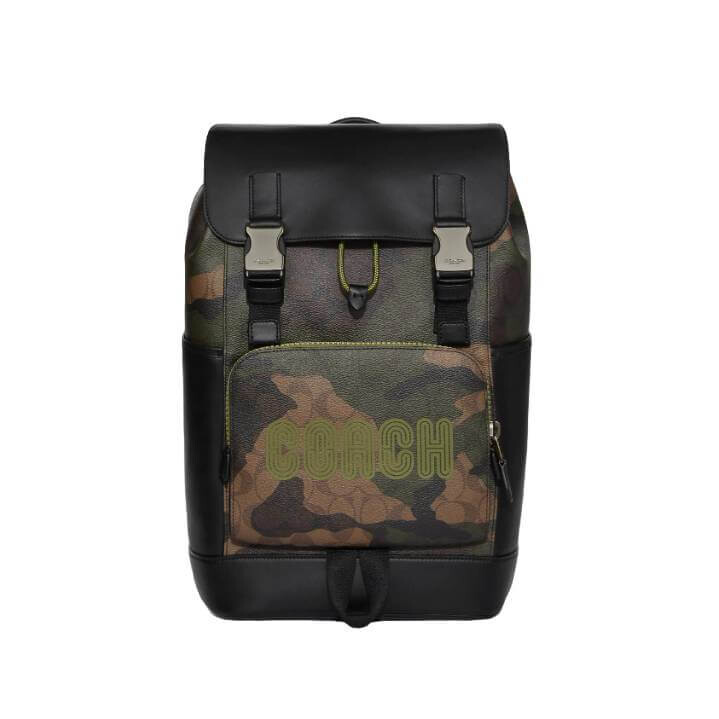 

Рюкзак Coach Outlet Track In Signature Canvas With Camo Print And Coach Patch, черный/хаки/оливково-зеленый