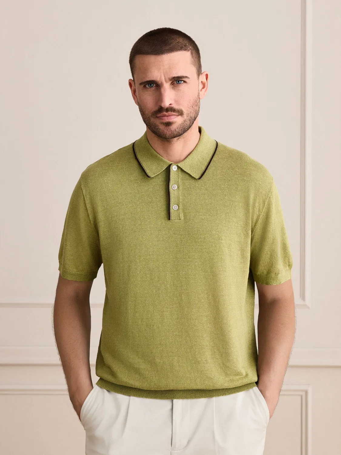 Поло Next Signature 100% Linen Tipped Knitted, зеленый