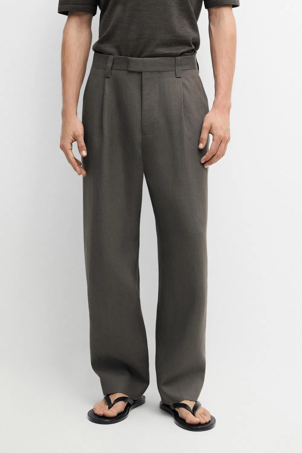 Брюки от льняного костюма Massimo Dutti, темно-зеленый — фото 2