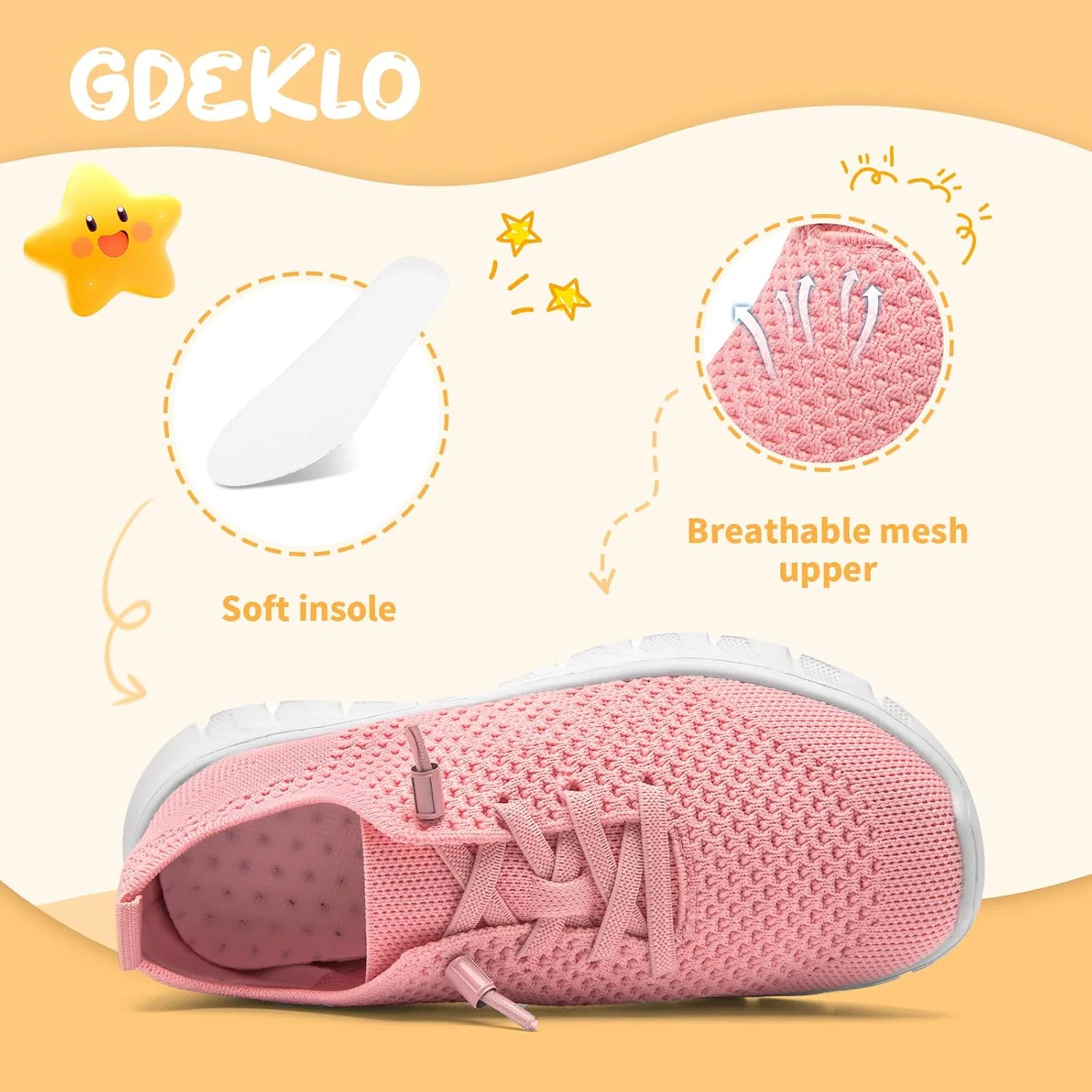 Детские кроссовки для мальчиков и девочек с принтом GDEKLO, Pink — фото 2