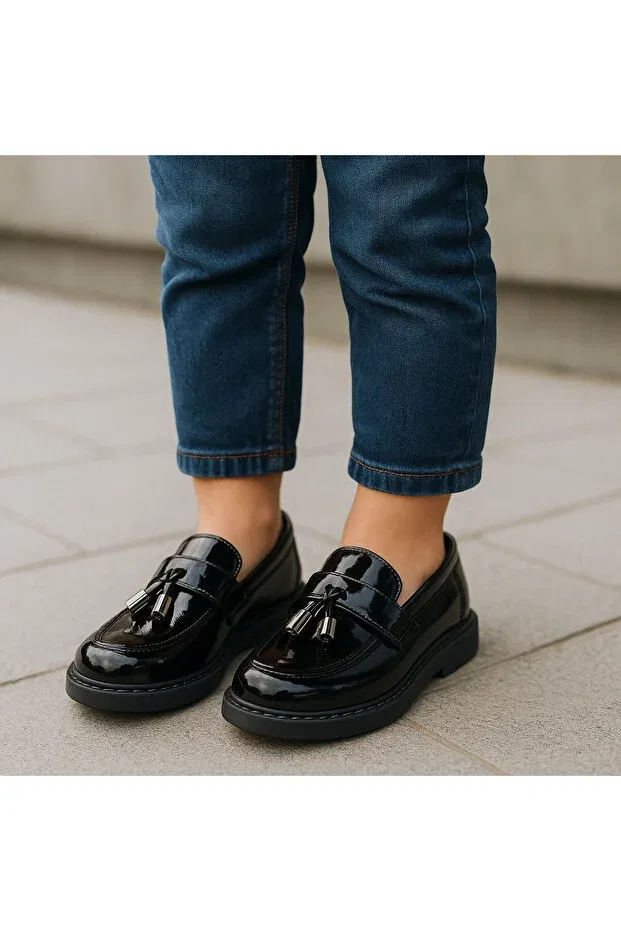 Детские туфли для мальчиков с замшевой отделкой Jojo Kids, Black Patent Leather